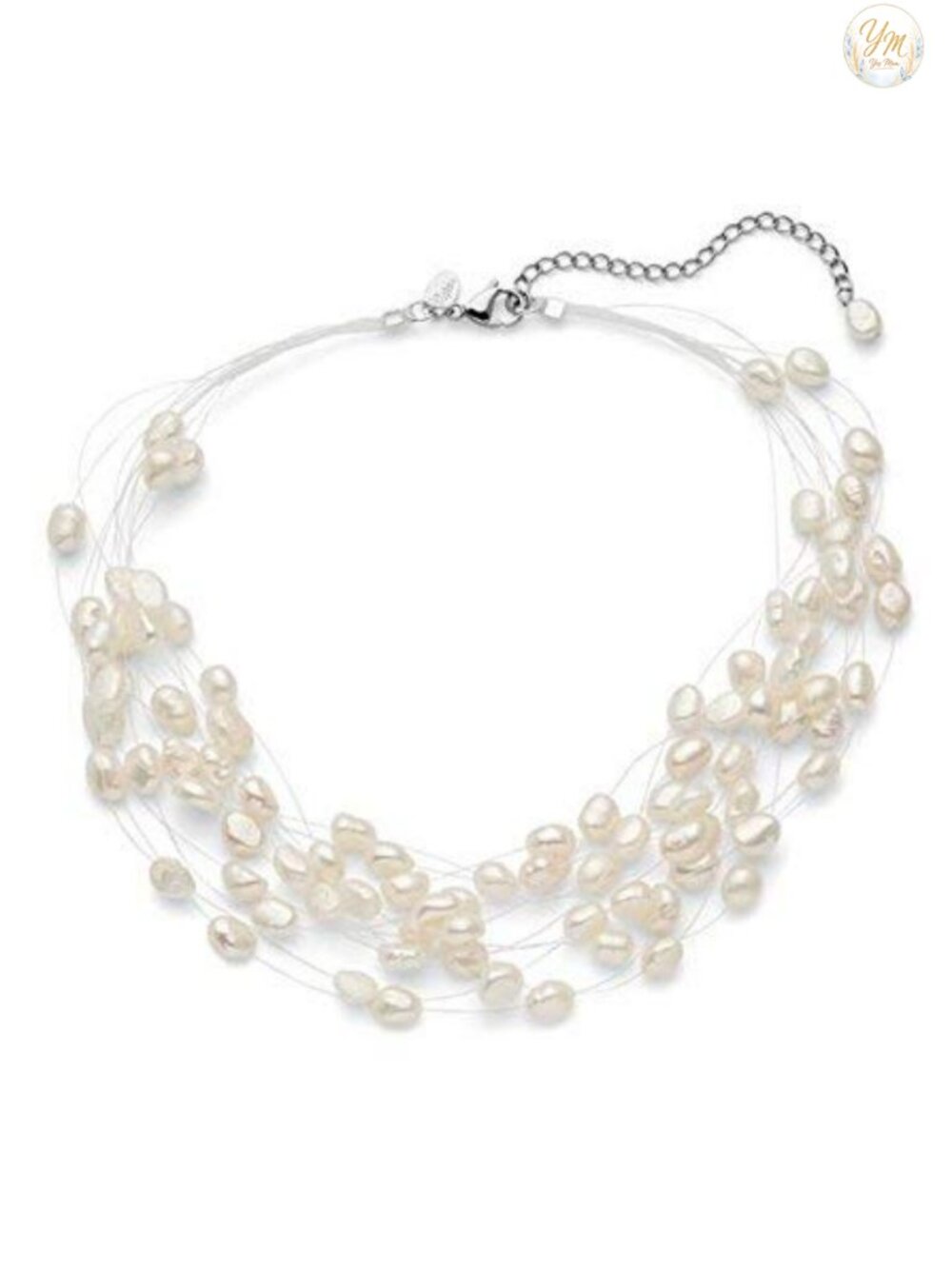 17" Freshwater Pearl Strand Necklace with 3" Extender, 12 Strand Floating Design